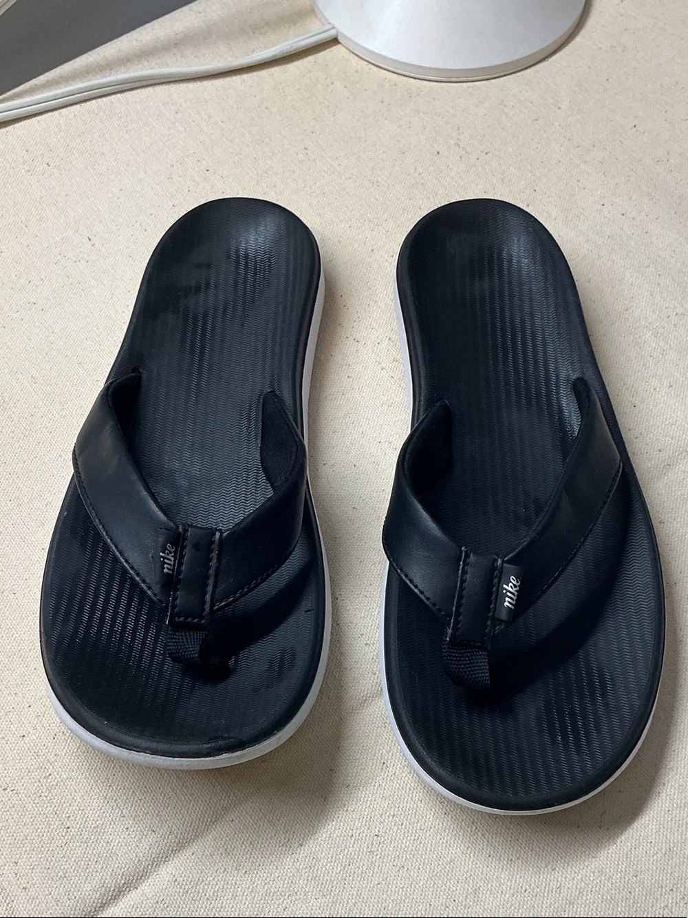 Nike Black Flip Thong Sandals with White Sole size 6